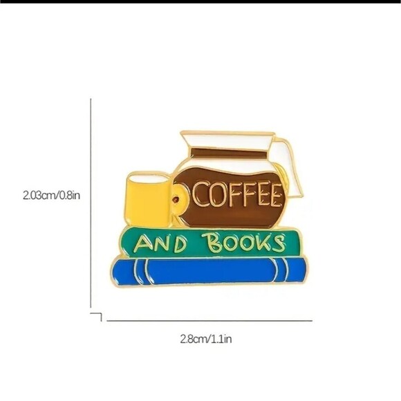 COFFEE and books metal enamel resin pin teacher gift - Picture 4 of 4